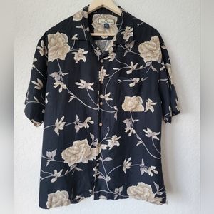 Tommy Bahama Black Floral Silk Shirt Size XL